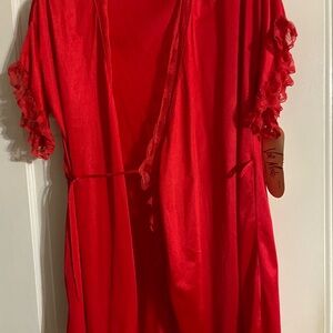 Red Lace Trim Robe